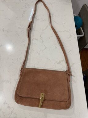 Elizabeth and James Suede Crossbody in Camel Brown with Gold Hardware